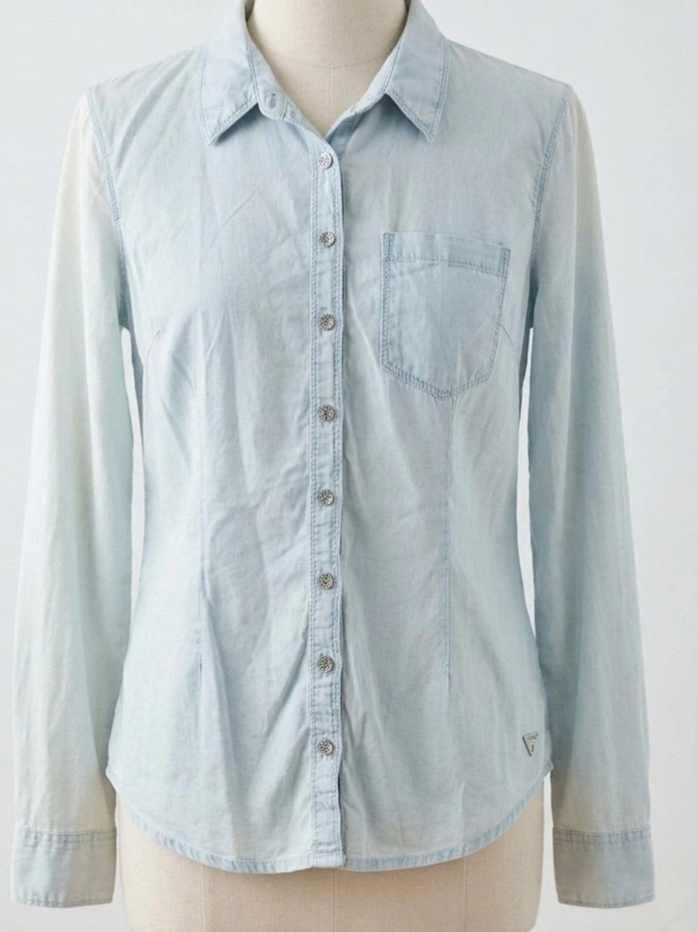 Y2K GUESS Pale Blue Long-Sleeve Button-Down Shirt